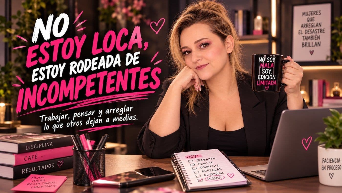 Yenny Astrid en su escritorio con la frase No estoy loca, estoy rodeada de incompetentes