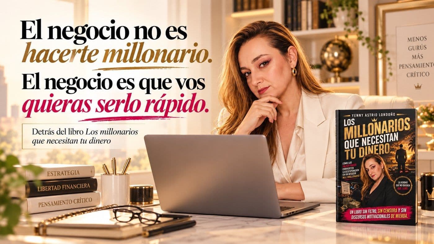 Yenny Astrid con su libro Los millonarios que necesitan tu dinero, reflexionando sobre falsos gurús financieros, riqueza rápida y pensamiento crítico